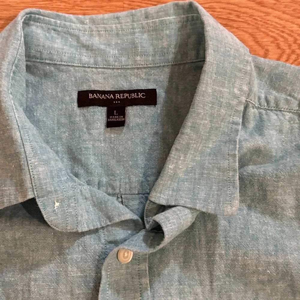 Banana Republic Shirt Men's Large‎ Blue Linen/Cotton Blend Button Up Preppy
